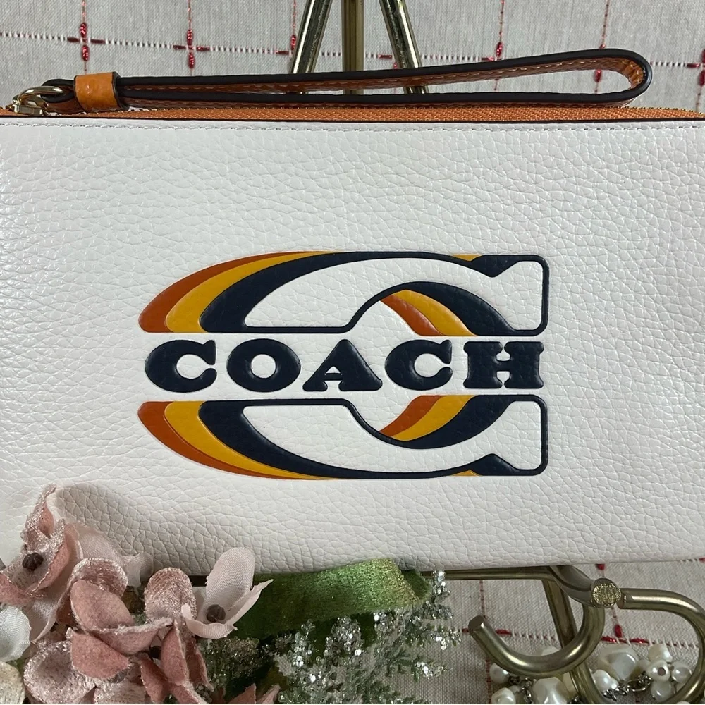 COACH Large Stamped Pebble Leather Corner Zip Wristlet Wallet Clutch CF458 New - Picture 2 of 7